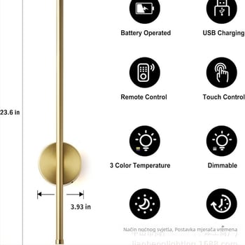 Bežična magnetska zidna svjetiljka s punjivom baterijom, bez bušenja, noćna lampica za čitanje uz krevet, osvjetljenje zida