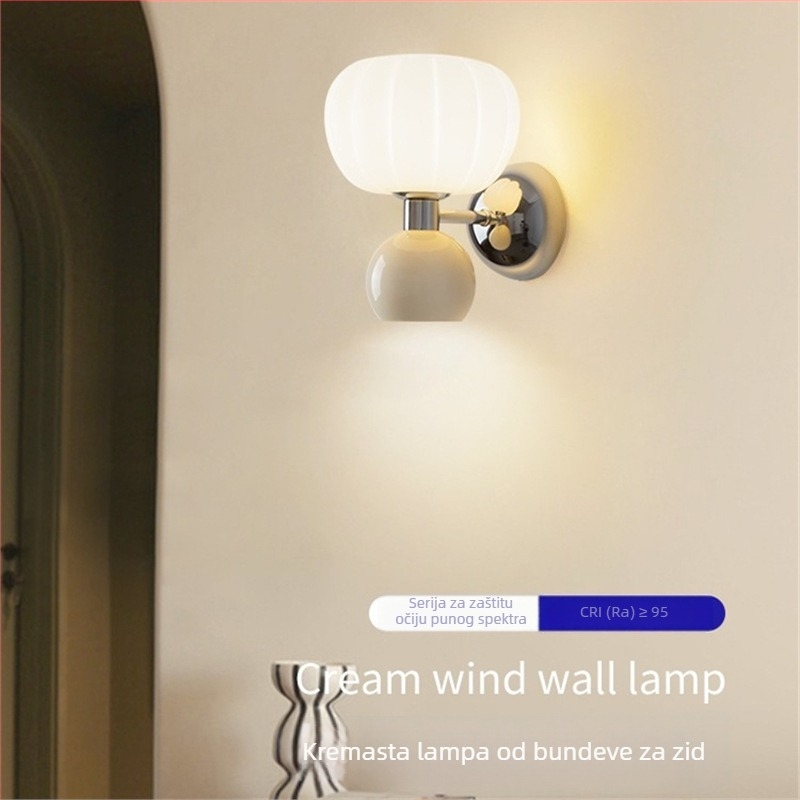 Zidna lampa u obliku tikve s zaštitom očiju, francuski retro kremasti stil, za spavaću sobu uz krevet, pozadinsku stijenu dnevnog boravka i dječju radnu sobu – ambijentalno svjetlo