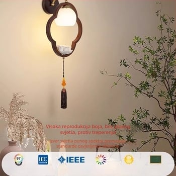 Zidna svjetiljka od masivnog drveta s motivom kineskog zen lotus, za spavaću sobu, hodnik, dnevni boravak, čajnu sobu i radnu sobu