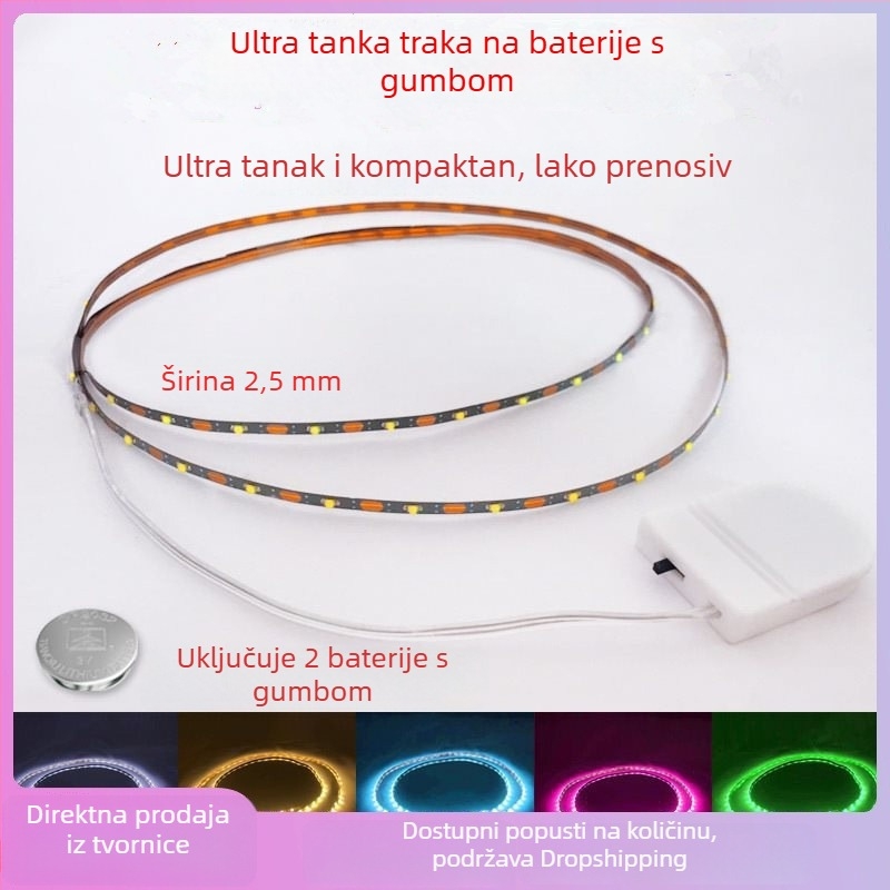 5V LED traka s kućicom za bateriju, monokromatska dekorativna LED traka, samoljepljiva, unutarnja uporaba, 60 LED