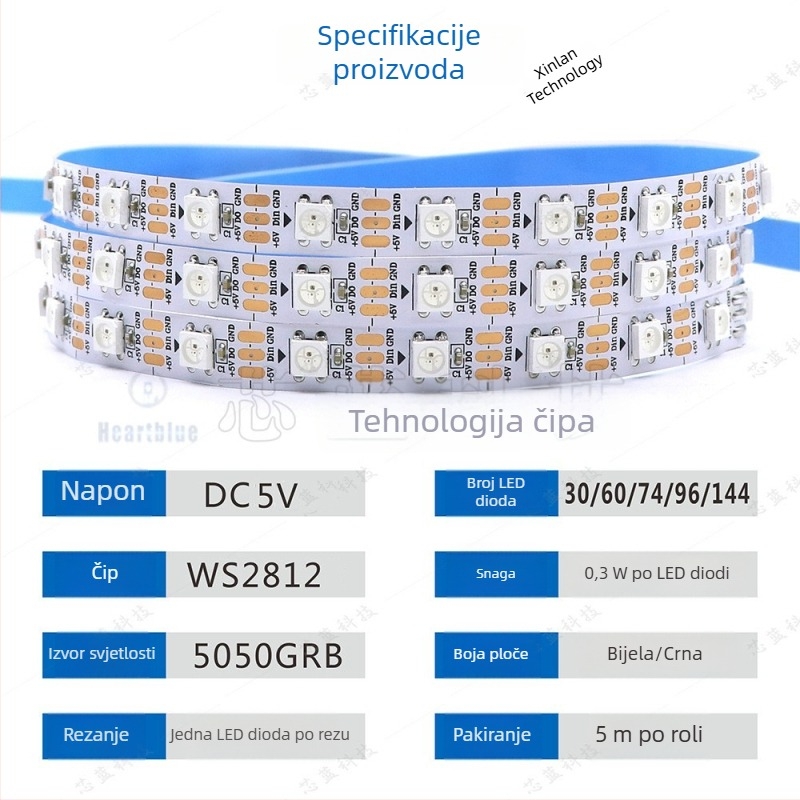 RGB WS2812 LED traka, puna boja ambijentalno osvjetljenje, 5V s ugrađenim IC-om, programabilna Jazz LED traka
