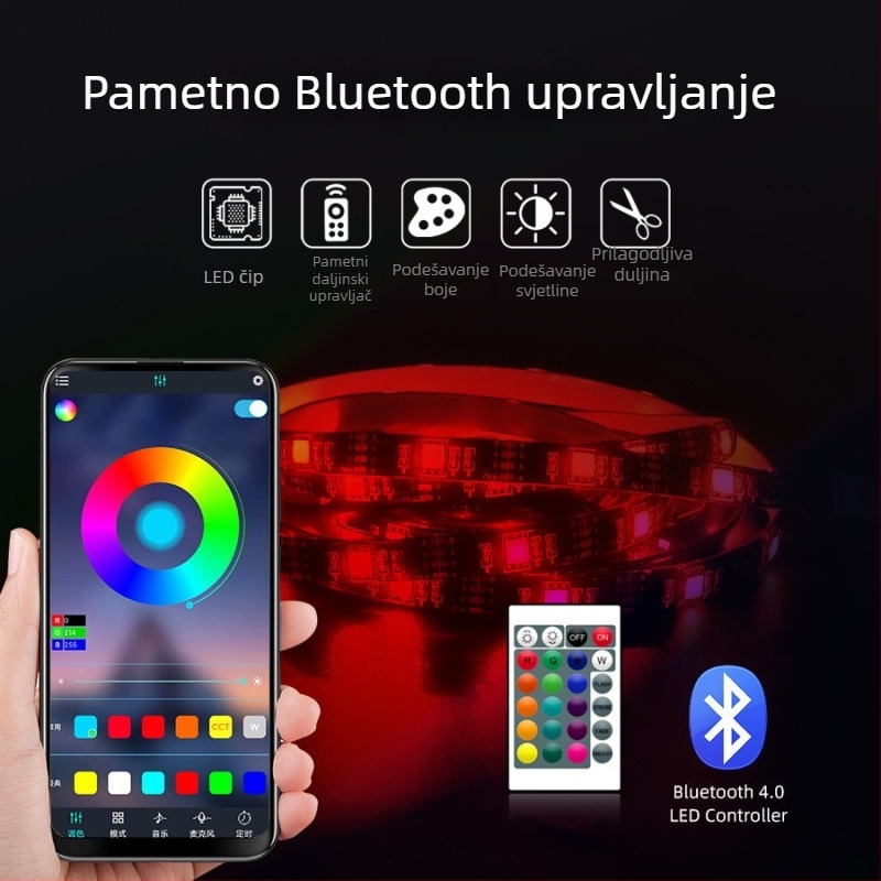 5V LED traka set 5050RGB, vodootporan, USB napajanje, daljinski upravljač 24 tipki, glazba, Bluetooth, pozadinsko osvjetljenje za televizor, ambijentalno svjetlo