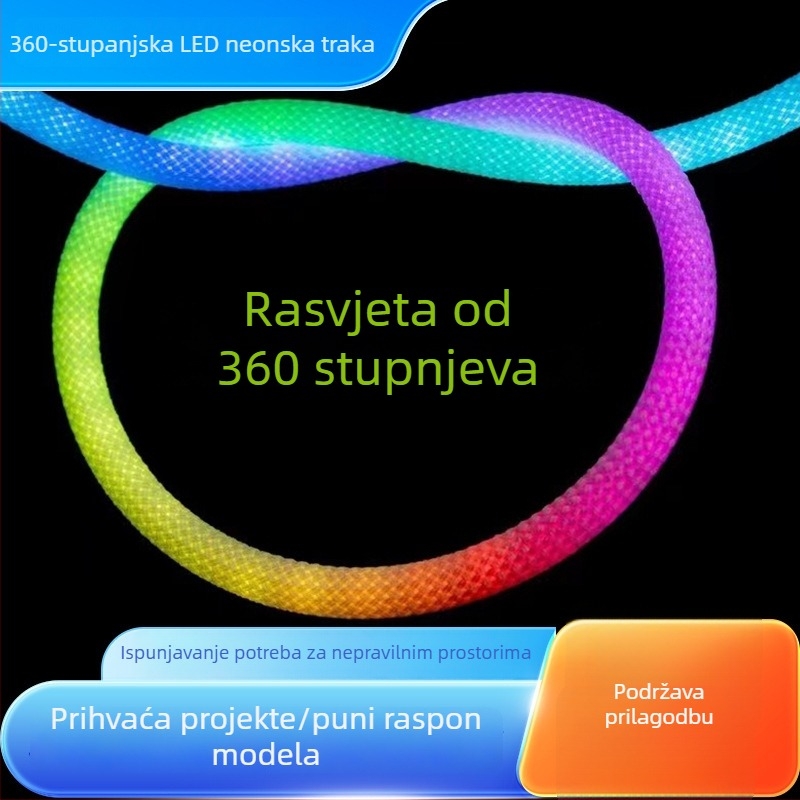 360° RGB LED neonska traka s mrežastim uzorom, fleksibilna, 5V/24V, promjena boja
