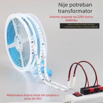 Prilagođena LED traka za kućnu upotrebu, 220V, bez transformatora i upravljača, bez pada napona, gola ploča, 120 LED-ova 2835, širina 8 mm, 10,5 W, kut snopa 120°