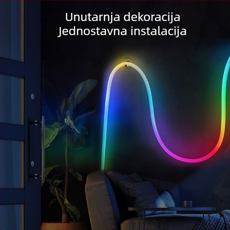 LED kružni 360° RGB sjaj, tkan LED trak, vodootporna neonska svjetlost, svjetlo u obliku linije toka, pametno šaroliko osvjetljenje