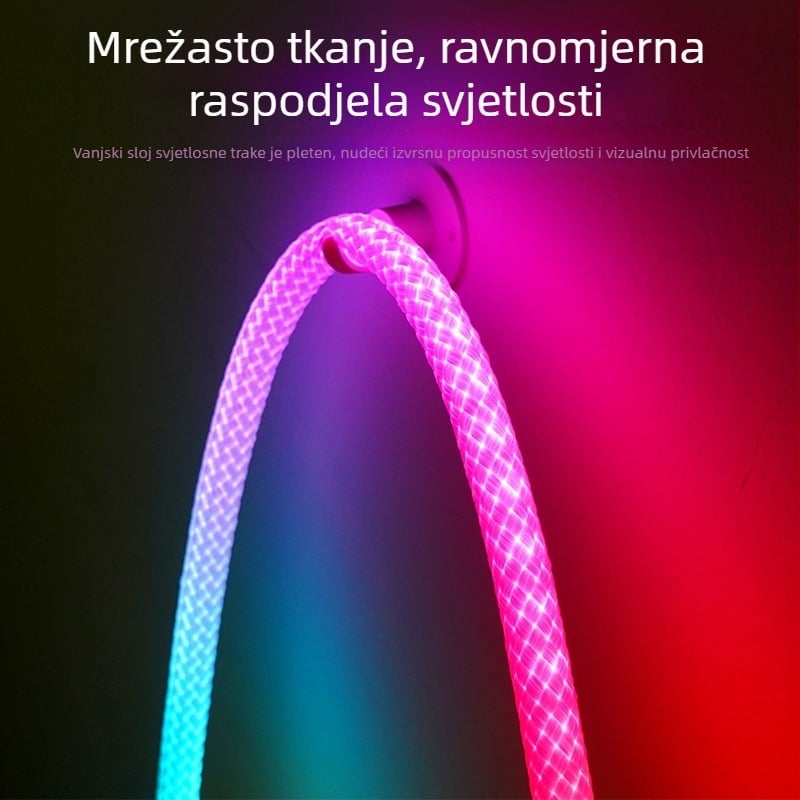 LED kružni 360° RGB sjaj, tkan LED trak, vodootporna neonska svjetlost, svjetlo u obliku linije toka, pametno šaroliko osvjetljenje