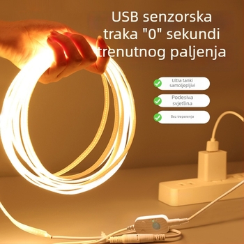 LED traka s senzorom pokreta, bežični, samoljepljivi za garderobu, ormarić za cipele i ambijentalno osvjetljenje ispod kreveta, USB napajanje