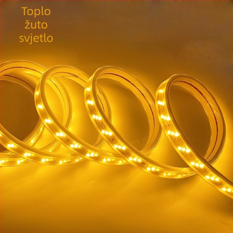 LED traka 220V, 2835 tri nagnuta reda, visoka svjetlost, vodootporna, za vanjsko inženjersko osvjetljenje i kućno stropno osvjetljenje