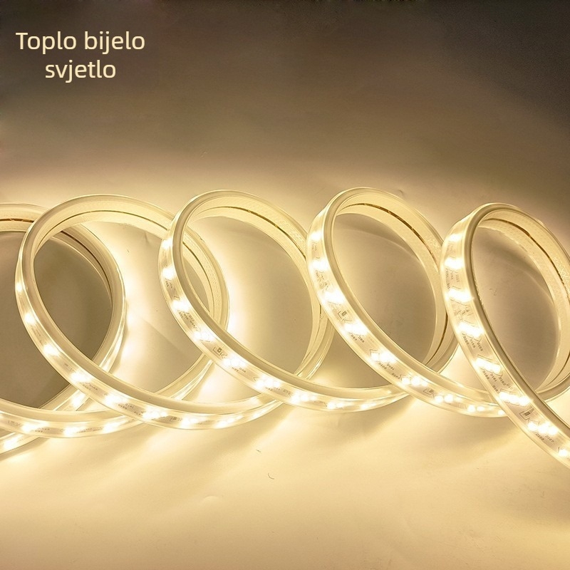 LED traka 220V, 2835 tri nagnuta reda, visoka svjetlost, vodootporna, za vanjsko inženjersko osvjetljenje i kućno stropno osvjetljenje