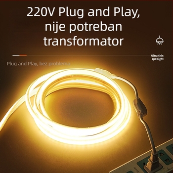 COB LED traka 220V, vodootporna, samoljepljiva za stropni kanal, linearno svjetlo za dnevni boravak