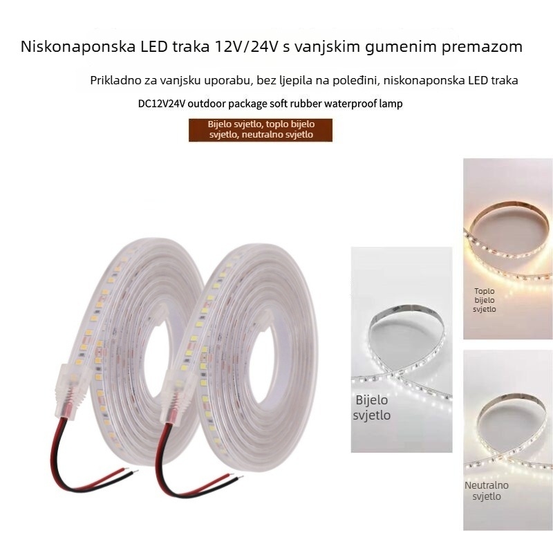 Niskonaponska LED traka 12V/24V, 2835 LED, 120 LED, vanjska vodootporna, linearno svjetlo, topla bijela