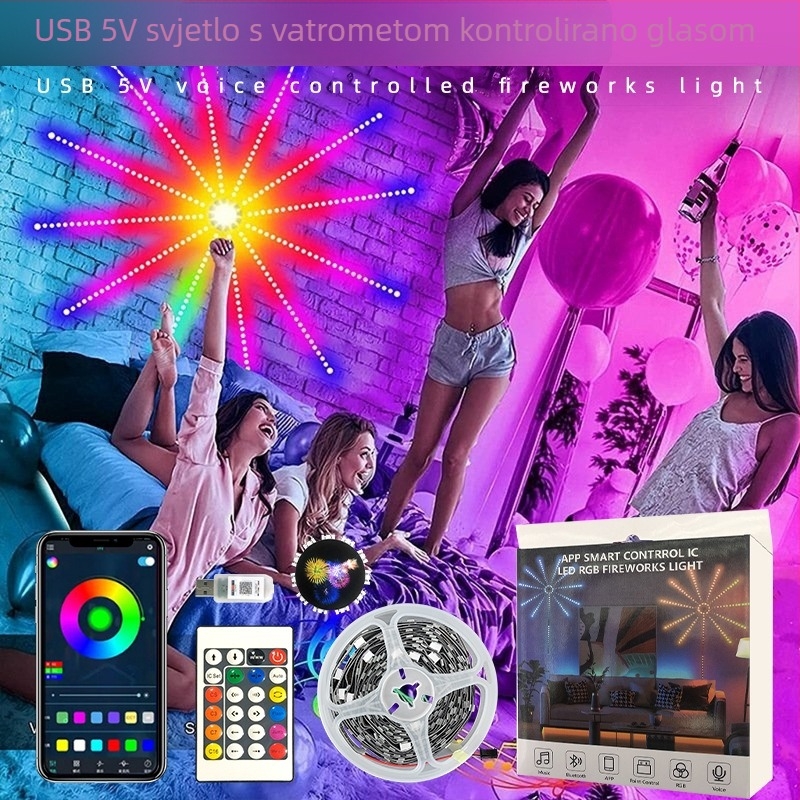 RGB magična LED traka boje s USB 5V, Bluetooth glasovno upravljanje, upravljanje preko APP-a, efekt tekućeg svjetla, božićna dekoracija