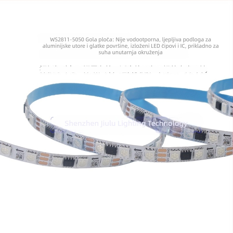 WS2811 RGB LED traka, uska pločica 8 mm, 5050 LED, 84 LED/m, potpuno boja, vodopadni efekt svjetla