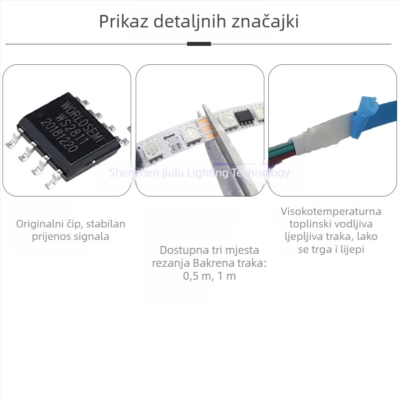 WS2811 RGB LED traka, uska pločica 8 mm, 5050 LED, 84 LED/m, potpuno boja, vodopadni efekt svjetla