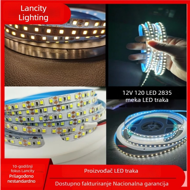 LED trak 2835, napajanje 12V, 120 LED, širina 8 mm, silikonski linearni rasvjetni trak za ormariće i vitrine, duljina 10 m