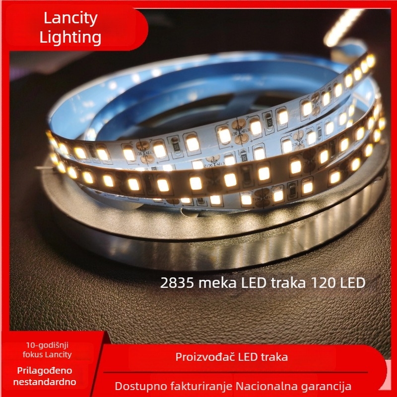 LED trak 2835, napajanje 12V, 120 LED, širina 8 mm, silikonski linearni rasvjetni trak za ormariće i vitrine, duljina 10 m