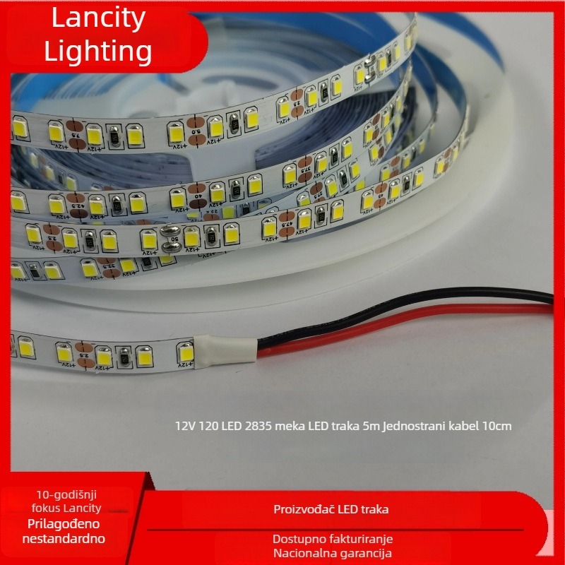 LED trak 2835, napajanje 12V, 120 LED, širina 8 mm, silikonski linearni rasvjetni trak za ormariće i vitrine, duljina 10 m
