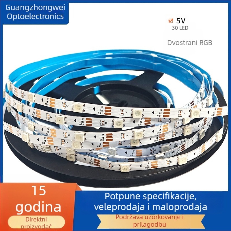 5050 RGB LED traka, 30 LED-ova, 5V niskonaponski / 220V, širina 5,5 mm, vodootporna, ambijentalno osvjetljenje za kozmetička ogledala