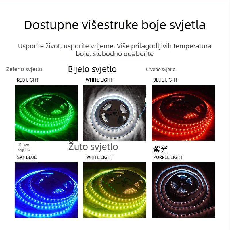 5050 RGB LED traka, 30 LED-ova, 5V niskonaponski / 220V, širina 5,5 mm, vodootporna, ambijentalno osvjetljenje za kozmetička ogledala