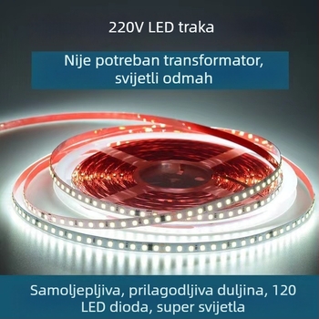 LED linijska traka 220V s aluminijskim kanalom, samoljepljiva, unutarnje osvjetljenje stropa i ormara