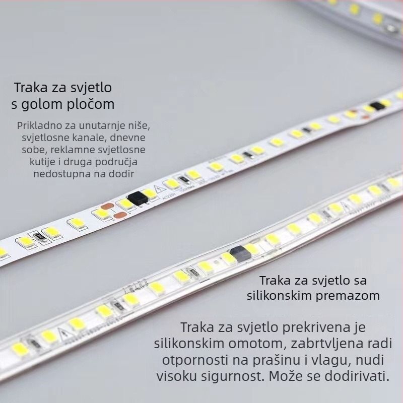 LED linijska traka 220V s aluminijskim kanalom, samoljepljiva, unutarnje osvjetljenje stropa i ormara