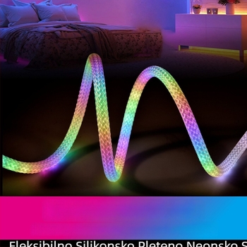 Svetleća mrežasta pletena LED traka s šarenim silikonskim neon RGB efektima, okrugla cijev s efektom tekuće vode, za vanjsku upotrebu, dizajn zmajevih ljuskica