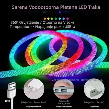 Svetleća mrežasta pletena LED traka s šarenim silikonskim neon RGB efektima, okrugla cijev s efektom tekuće vode, za vanjsku upotrebu, dizajn zmajevih ljuskica