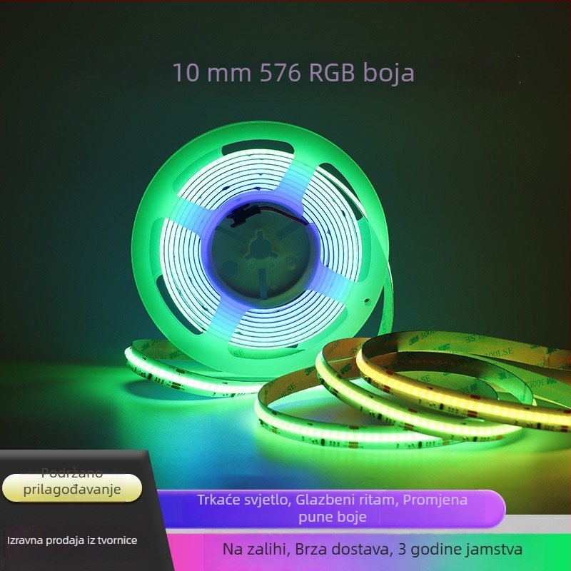 COB RGB LED traka, širina 10 mm, 576 LED/m, 12/24 V niskonaponski, COB traka u punoj boji