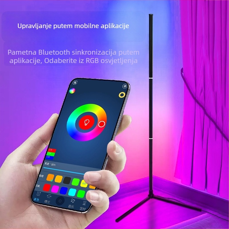 Stojeća lampa s RGB ambijentalnim osvjetljenjem, LED, podesiva jačina svjetla, senzor zvuka, za spavaću sobu i dnevni boravak.