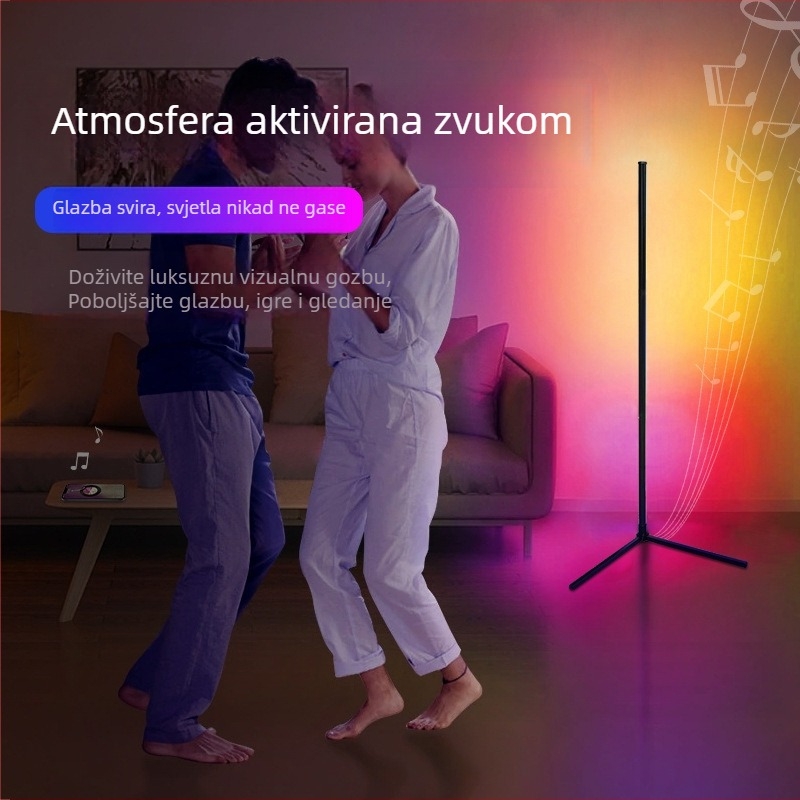 Stojeća lampa s RGB ambijentalnim osvjetljenjem, LED, podesiva jačina svjetla, senzor zvuka, za spavaću sobu i dnevni boravak.