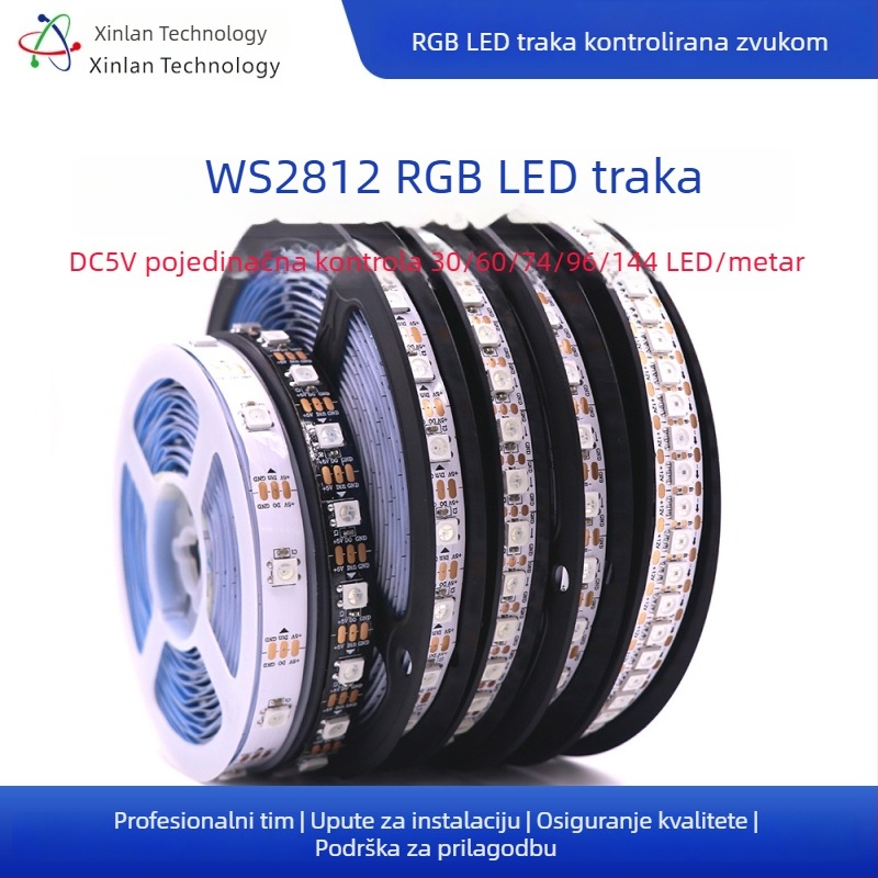 WS2812 RGB LED traka, 5V, ugrađeni IC, programabilna, potpuno boja ambijentalno svjetlo, Mic Jazz LED traka