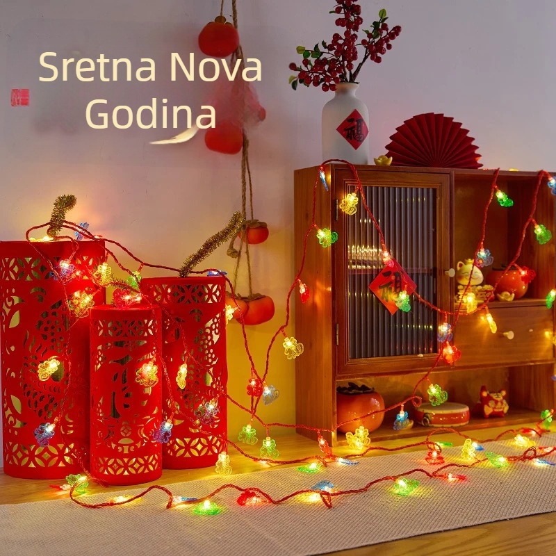 LED niz svjetala s znakom sreće za Novu godinu, vanjska dekoracija, 12 m, 68 LED