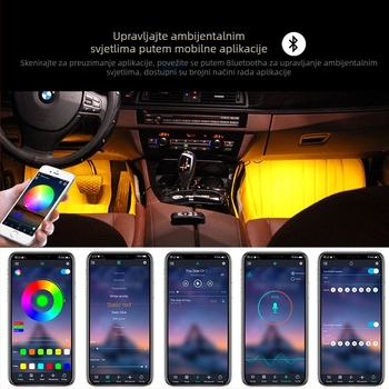 RGB LED ambijentalna traka za automobil, 1-4 izlaza, rasvjeta prostora ispod nogu, osjetljivo na glazbu, daljinsko upravljanje