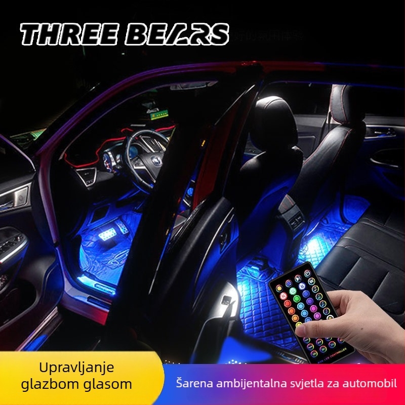 RGB LED ambijentalna traka za automobil, 1-4 izlaza, rasvjeta prostora ispod nogu, osjetljivo na glazbu, daljinsko upravljanje