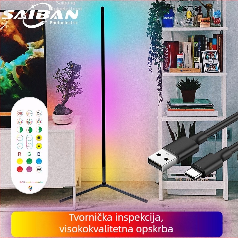 Šarena LED stalna lampa s USB i Bluetooth, kutna ambijentalna svjetiljka s daljinskim upravljanjem