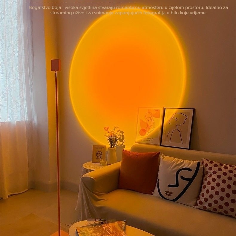 Inteligentna podna lampa za kućnu dekoraciju – LED rasvjeta s staklenim sjenilom, atmosfera zalaska sunca