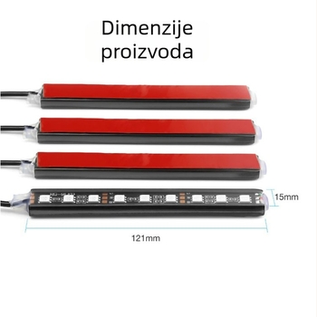 Unutarnja LED traka za automobil s 9 LED, podjela 1 na 4, daljinsko upravljanje, RGB 5050
