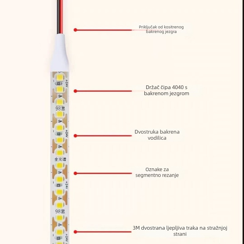 24V LED traka jedne boje, 120/180/192 LED, rezanje na bilo kojem mjestu