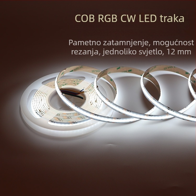 COB LED traka RGBW, pet boja, 24V, 12 mm, 840 LED/m, dimmer s PWM kontrolom