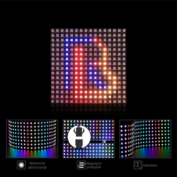 5V WS2812B LED matrica, fleksibilan zaslon, 8×8 / 8×32 / 16×16, puni boja, programabilni pikselni panel