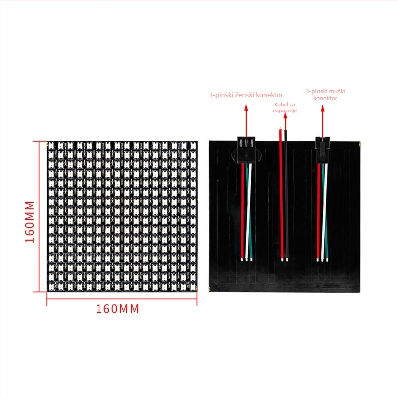 5V WS2812B LED matrica, fleksibilan zaslon, 8×8 / 8×32 / 16×16, puni boja, programabilni pikselni panel