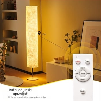 Lonrisway LED podna lampa s tkaninskim abažurom, RGB LED, daljinski upravljač, drveni stalk, regulacija visine, sklopivi dizajn, pogodna za dnevni boravak ili spavaću sobu.