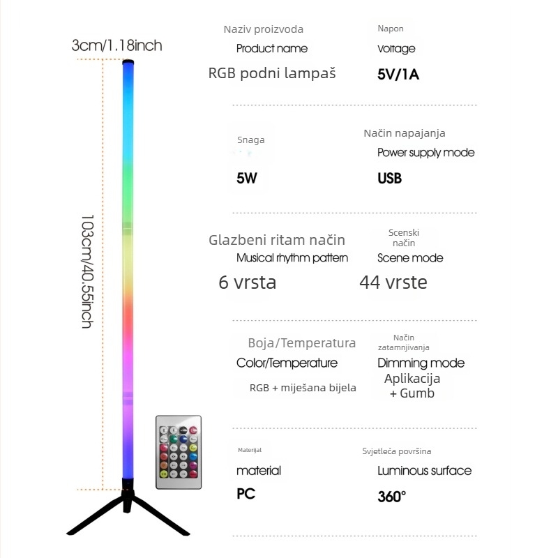 Pametna RGB LED podna svjetiljka za spavaću sobu i dnevni boravak – šarena atmosfera za gaming sobu