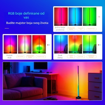 RGB podna lampa s okruglom bazom, zvukom aktivirana, šaren ambijentalni glazbeni osvjetljenje, daljinsko upravljanje i aplikacija, za kut dnevnog boravka i spavaće sobe
