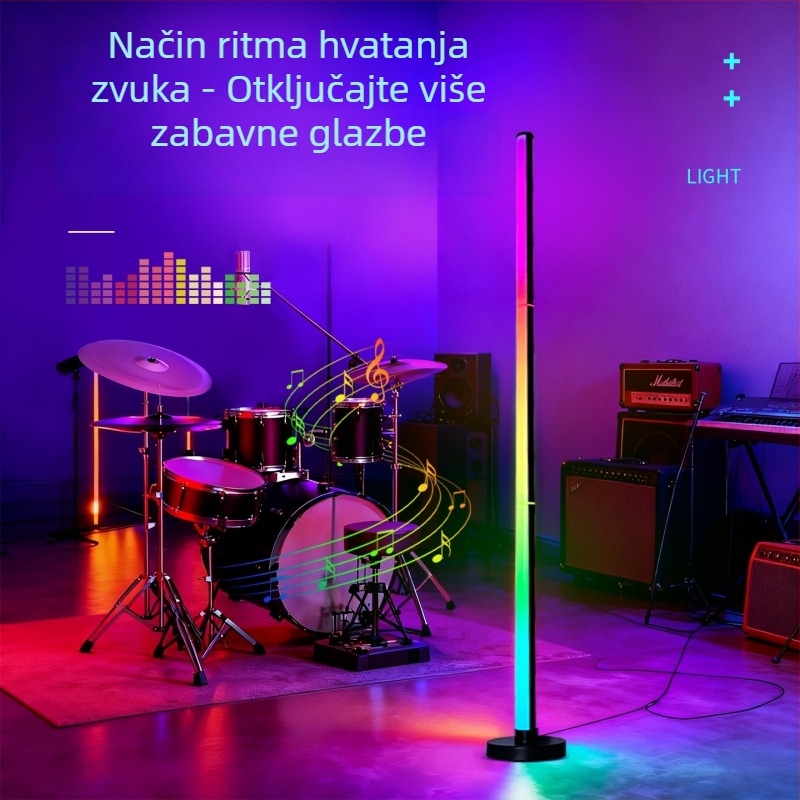 RGB podna lampa s okruglom bazom, zvukom aktivirana, šaren ambijentalni glazbeni osvjetljenje, daljinsko upravljanje i aplikacija, za kut dnevnog boravka i spavaće sobe
