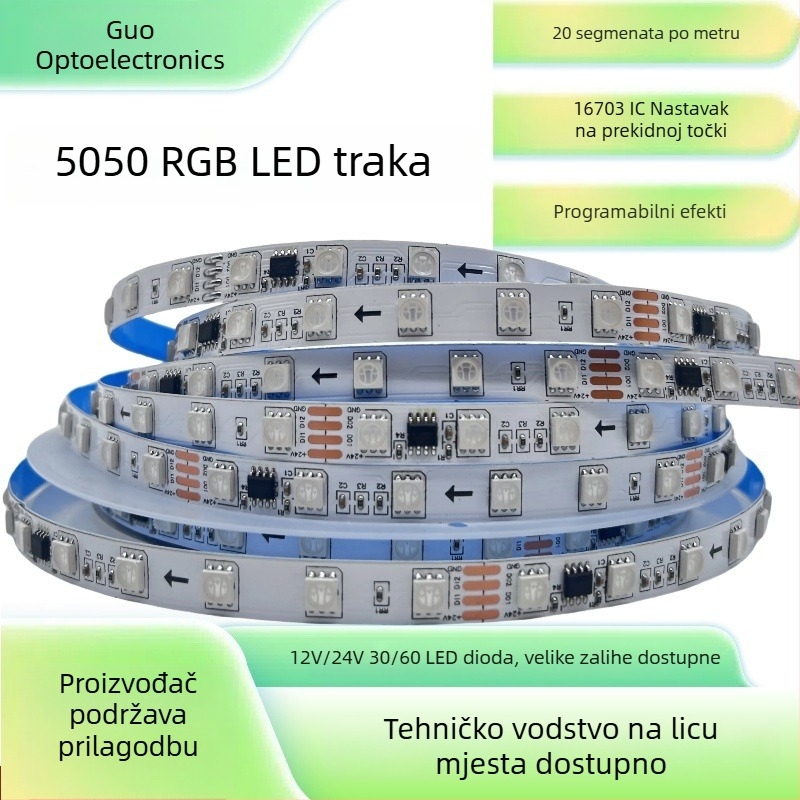 Mai Jazz LED traka mijenja boje s funkcijom nastavka nakon prekida, 60 LED, 12V programabilni RGB za KTV
