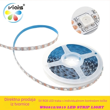 WS2812B RGB LED traka, 5V, vodootporna, mijenja boje, duljina 5 m, samoljepljiva