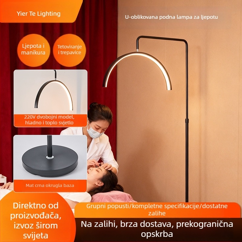 Lampa za njegu u obliku U, polumjesec, za tetoviranje, tetoviranje obrva i produženje trepavica, stojeća dvobojna LED rasvjeta