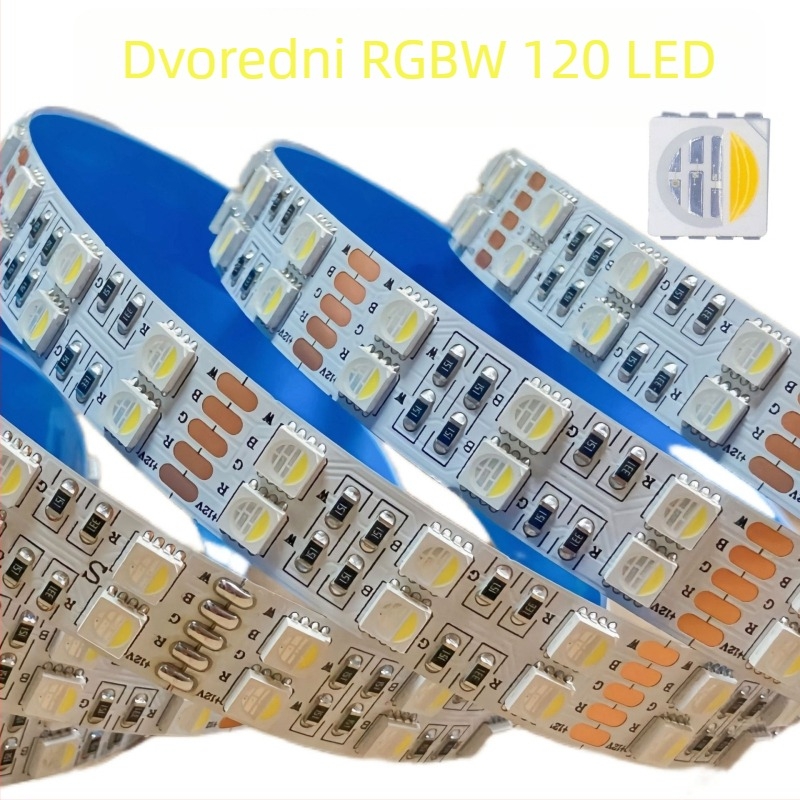 5050 dvostruka RGBW LED traka, četiri u jednom, niskonaponski 12/24V, visoka svjetlost, 120 LED-ova, širina 15 mm, višebojna fleksibilna LED traka