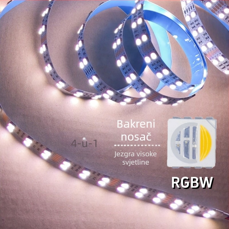 5050 dvostruka RGBW LED traka, četiri u jednom, niskonaponski 12/24V, visoka svjetlost, 120 LED-ova, širina 15 mm, višebojna fleksibilna LED traka